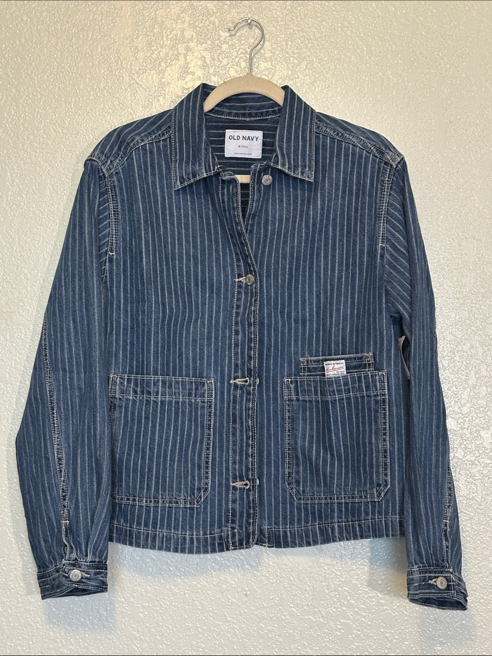 Old Navy Blue Pinstripe Denim Chore Jacket NWT M TALL - Picture 1 of 3